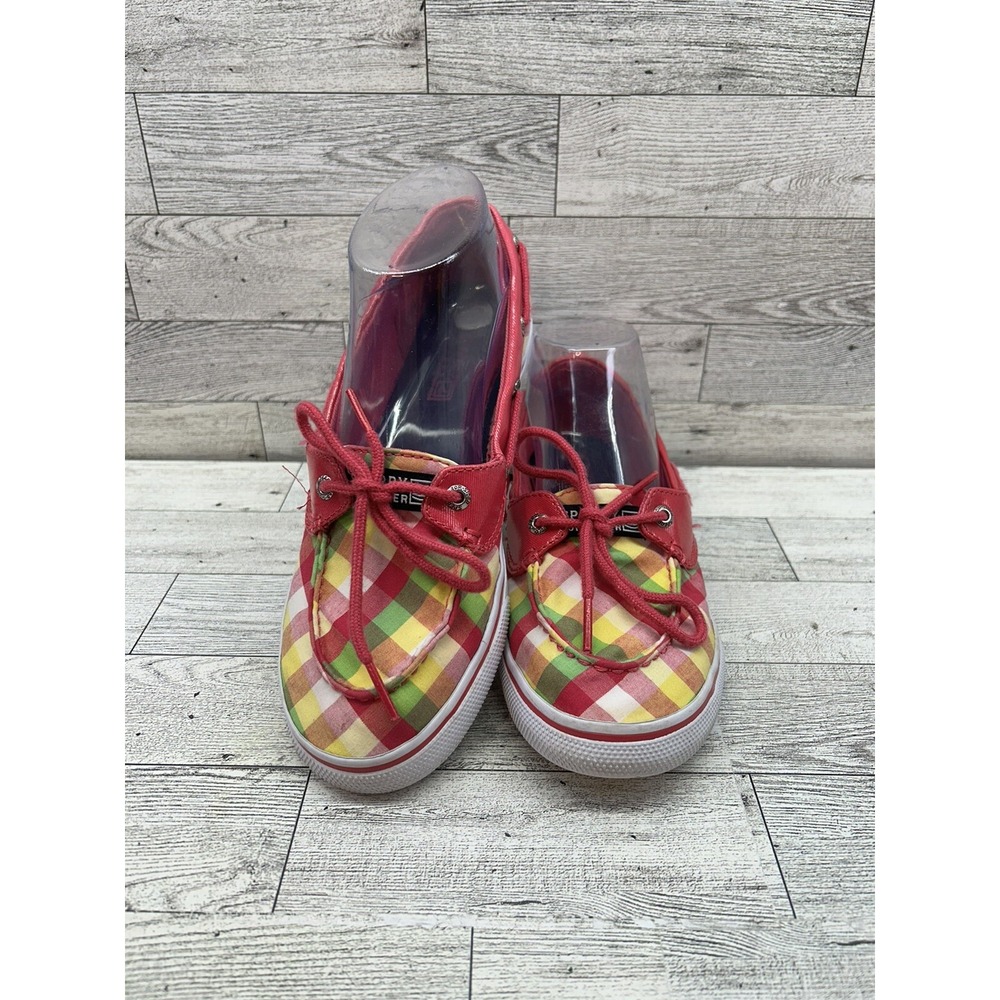 Sperry Top-Sider Pink Yellow Green Plaid Boat‎ Loafer Shoes Size 4.5M Biscayne